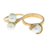 Two cultured pearl rings.
