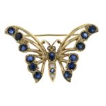 A 9ct gold brilliant-cut diamond and sapphire butterfly openwork brooch.