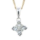 An 18ct gold square-shape diamond cluster pendant, with chain.