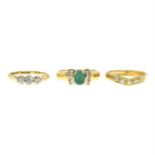 Three 18ct gold gem-set rings.