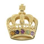 A 14ct gold gem-set crown pendant.