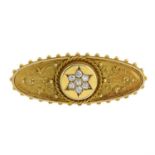 A late Victorian 15ct gold old-cut diamond brooch, with cannetille detail.