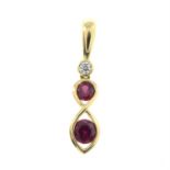 An 18ct gold ruby and diamond drop pendant.