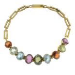 A mid 20th century graduated gem-set bracelet. AF.