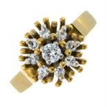 An 18ct gold diamond cluster ring.