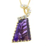 An amethyst and diamond pendant, with chain.