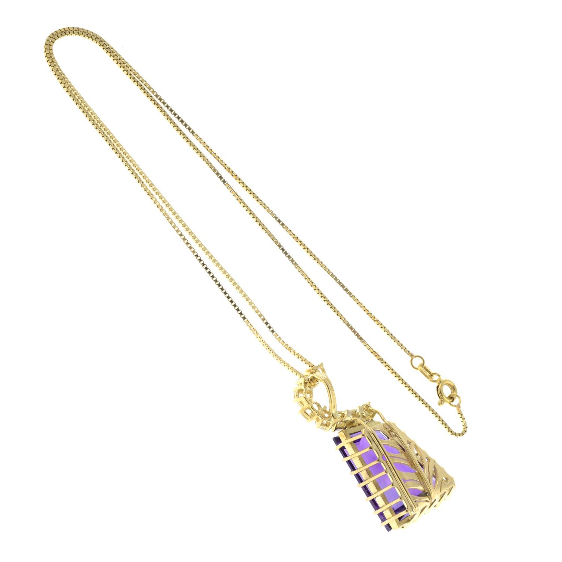 An amethyst and diamond pendant, with chain. - Image 2 of 2