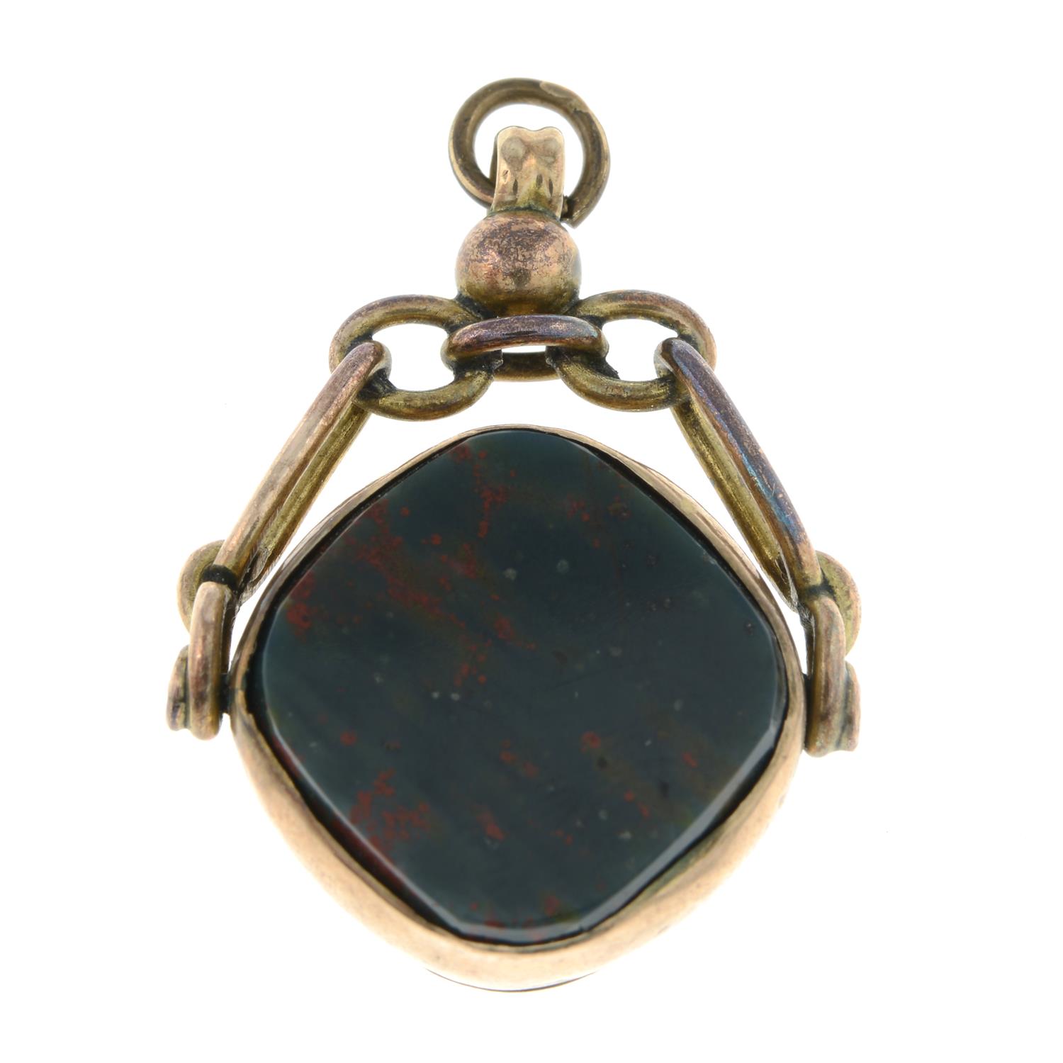 An early 20th century 9ct gold bloodstone swivel fob.