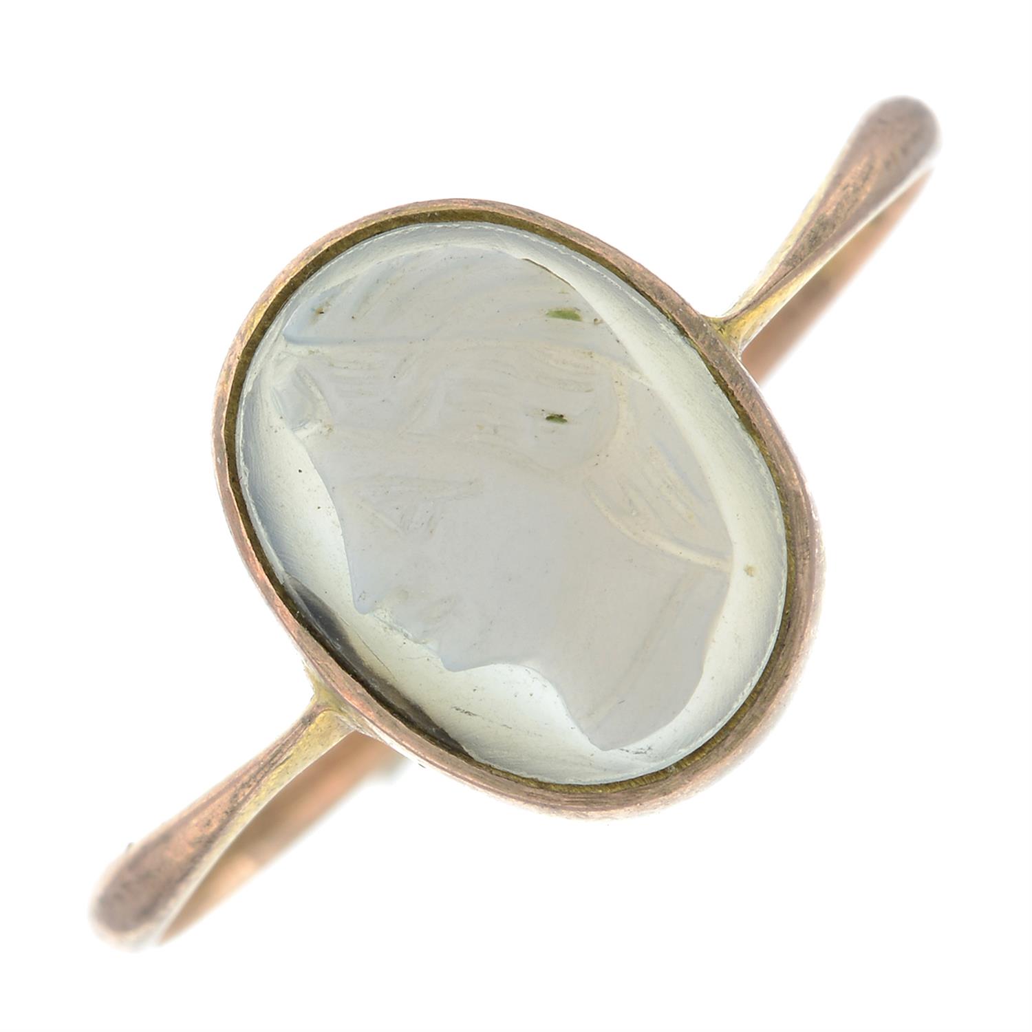 A mid 20th century 9ct gold chalcedony cameo single-stone ring.