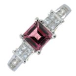 An 18ct gold pink tourmaline and diamond ring.