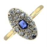 A sapphire and rose-cut diamond dress ring.