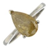 An 18ct gold pear-shape 'yellow' diamond single-stone ring.