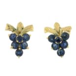 A pair of sapphire earrings, designed as a bunch of grapes.