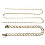 (69285) A 9ct gold chain necklace and a curb-link bracelet.
