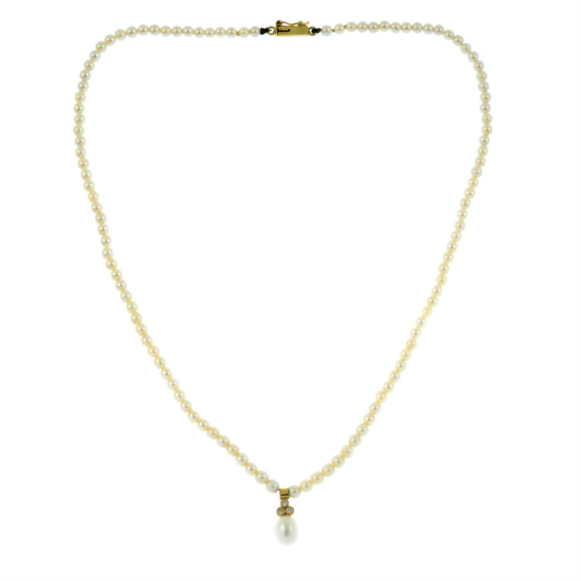 An 18ct gold cultured pearl and diamond necklace, with matching earrings.