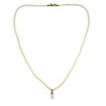 An 18ct gold cultured pearl and diamond necklace, with matching earrings.