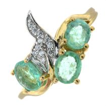 A 9ct gold emerald and colourless zircon dress ring.