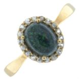A 9ct gold sugar-acid treated opal and colourless gem cluster ring.