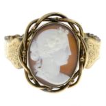 A late 19th century gold shell cameo bracelet, depicting Flora, with floral engraved sides.