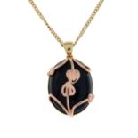 An onyx 'Nightfall' pendant, with 9ct gold chain, by Clogau.