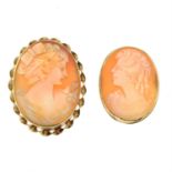 Two shell cameo brooches.