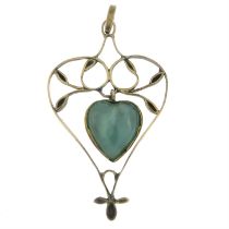 An early 20th century Arts and Crafts openwork pendant, with chrysoprase heart.