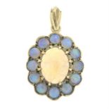 A 9ct gold opal cluster pendant.