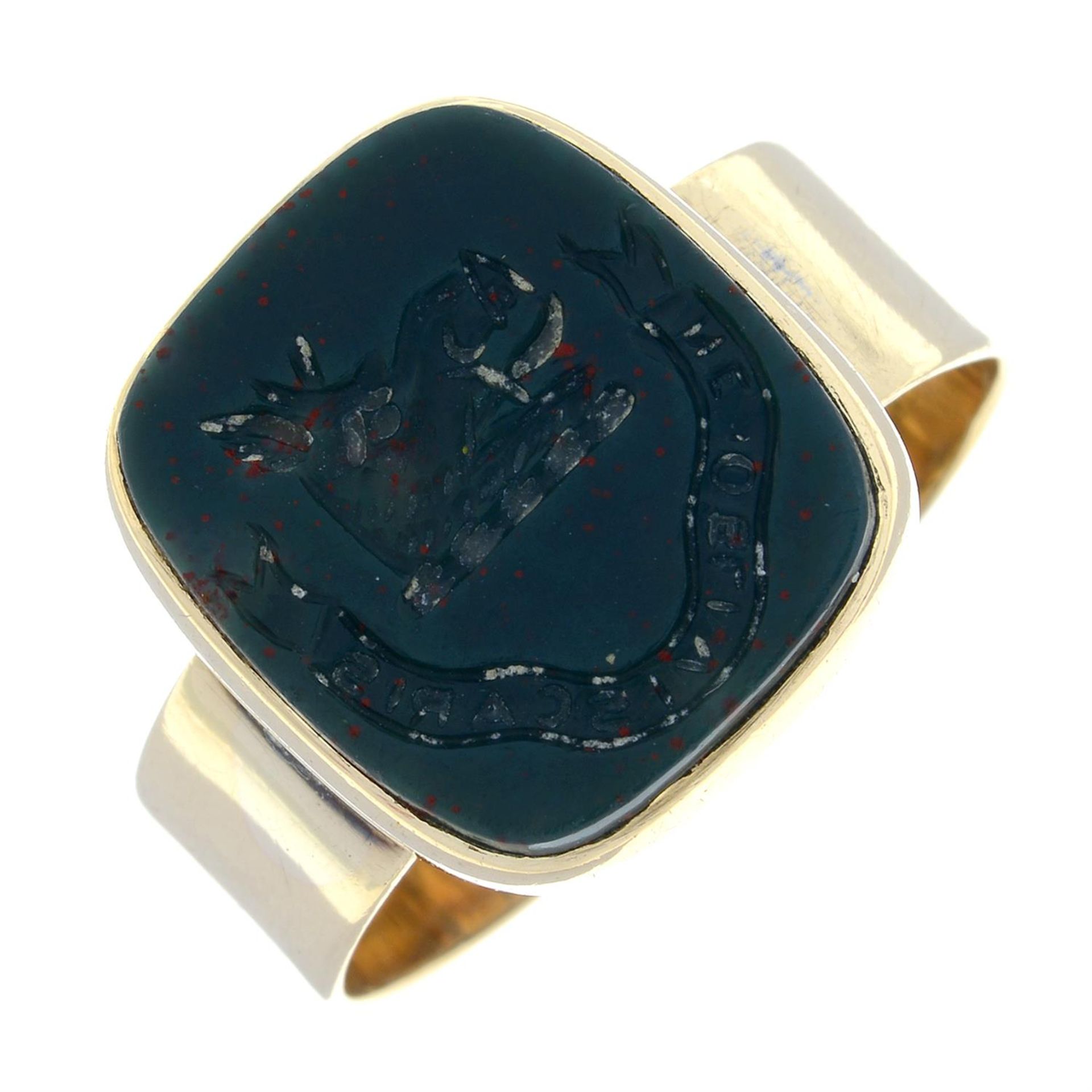 A bloodstone signet ring.