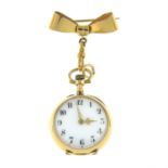 A ladies early 20th century gold fob watch, by Le Coultre and Cie, with ruby and diamond point