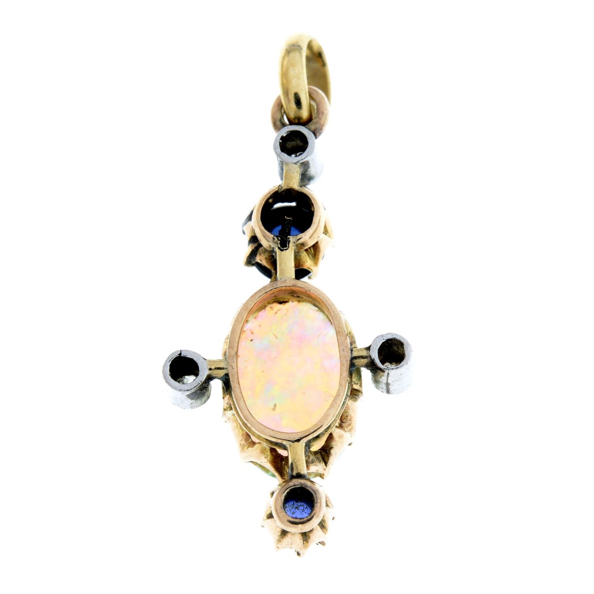 An early 20th century gold opal, diamond and sapphire pendant. - Image 2 of 2