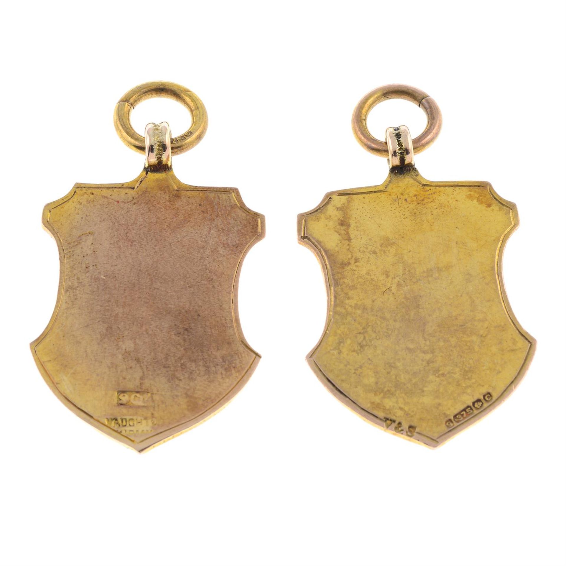 Two early 20th century 9ct gold and enamel medallions. - Image 2 of 2