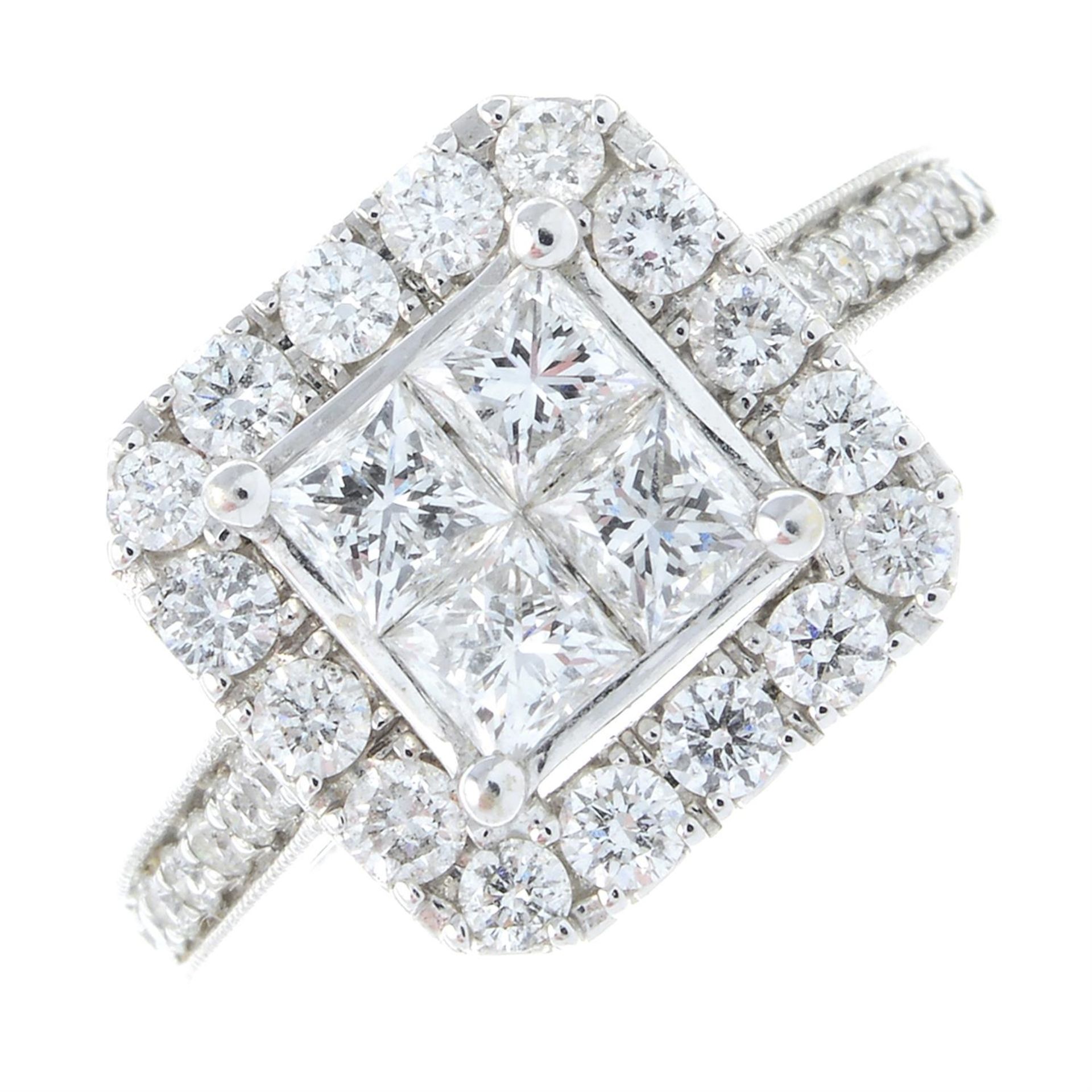 A vari-cut diamond square-shape cluster ring.