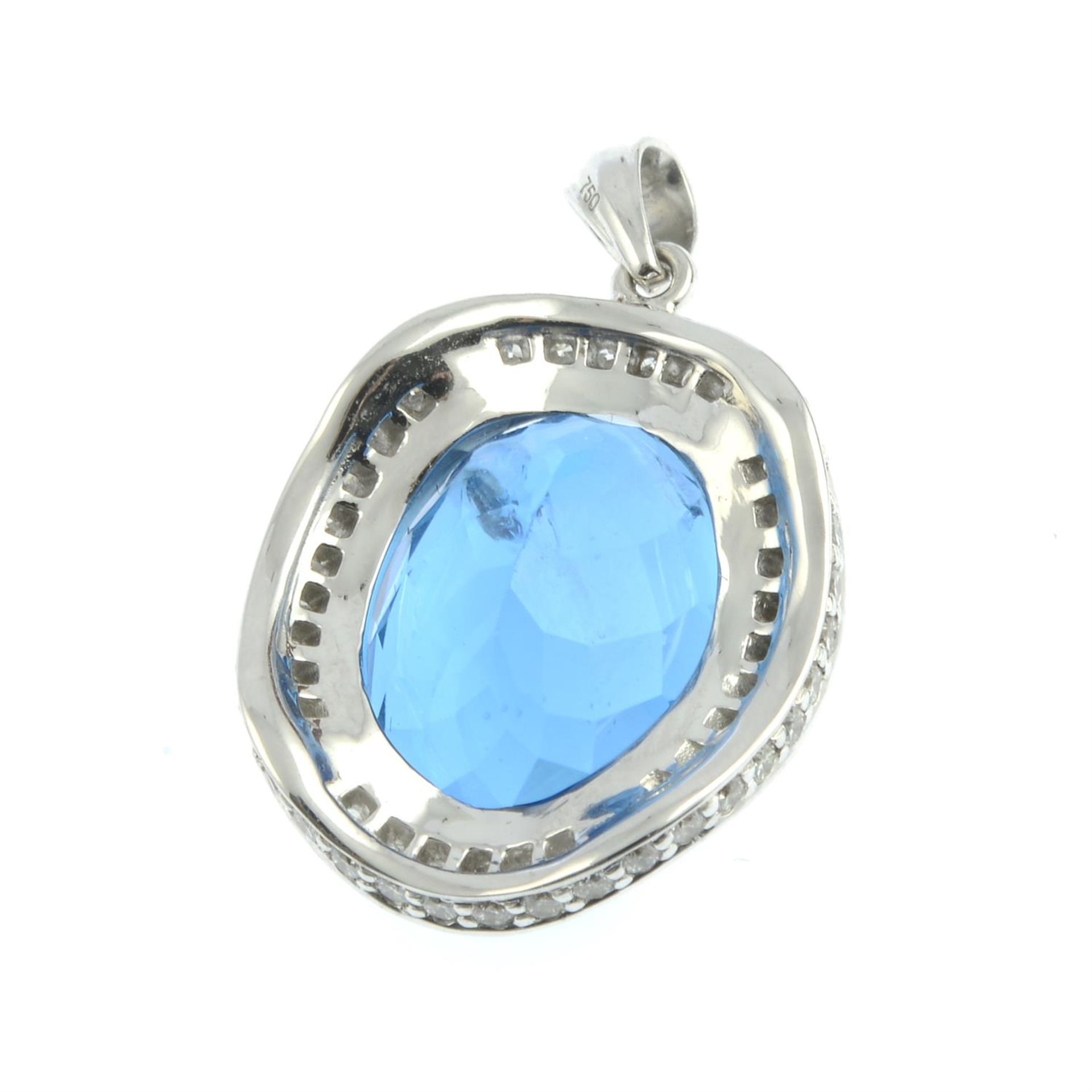 A blue topaz and diamond pendant. - Image 2 of 2