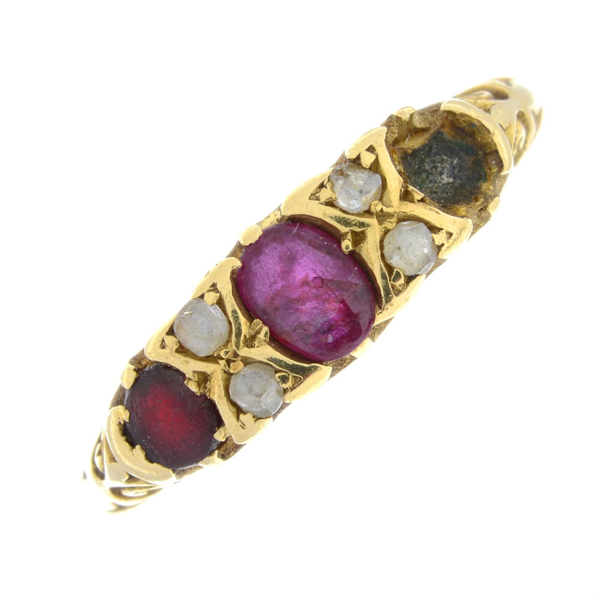 An early 20th century 18ct gold ruby and diamond dress ring.