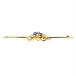 An early 20th century sapphire and seed pearl bar brooch, by Deakin and Francis.