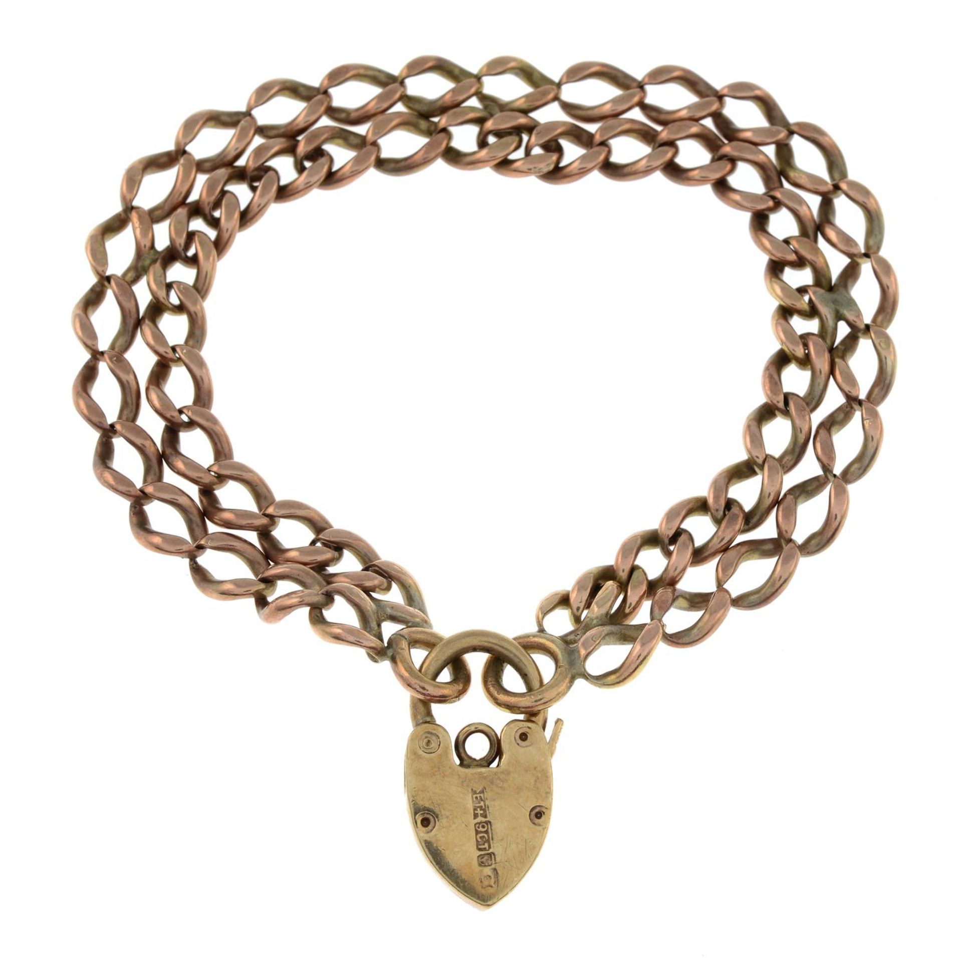 A curb-link two-row bracelet, gathered at a padlock clasp. - Image 2 of 2