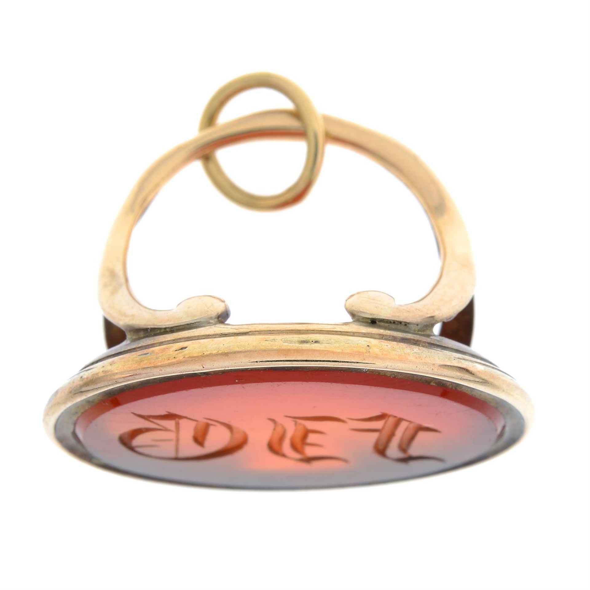 A late Victorian gold carnelian initial seal fob.