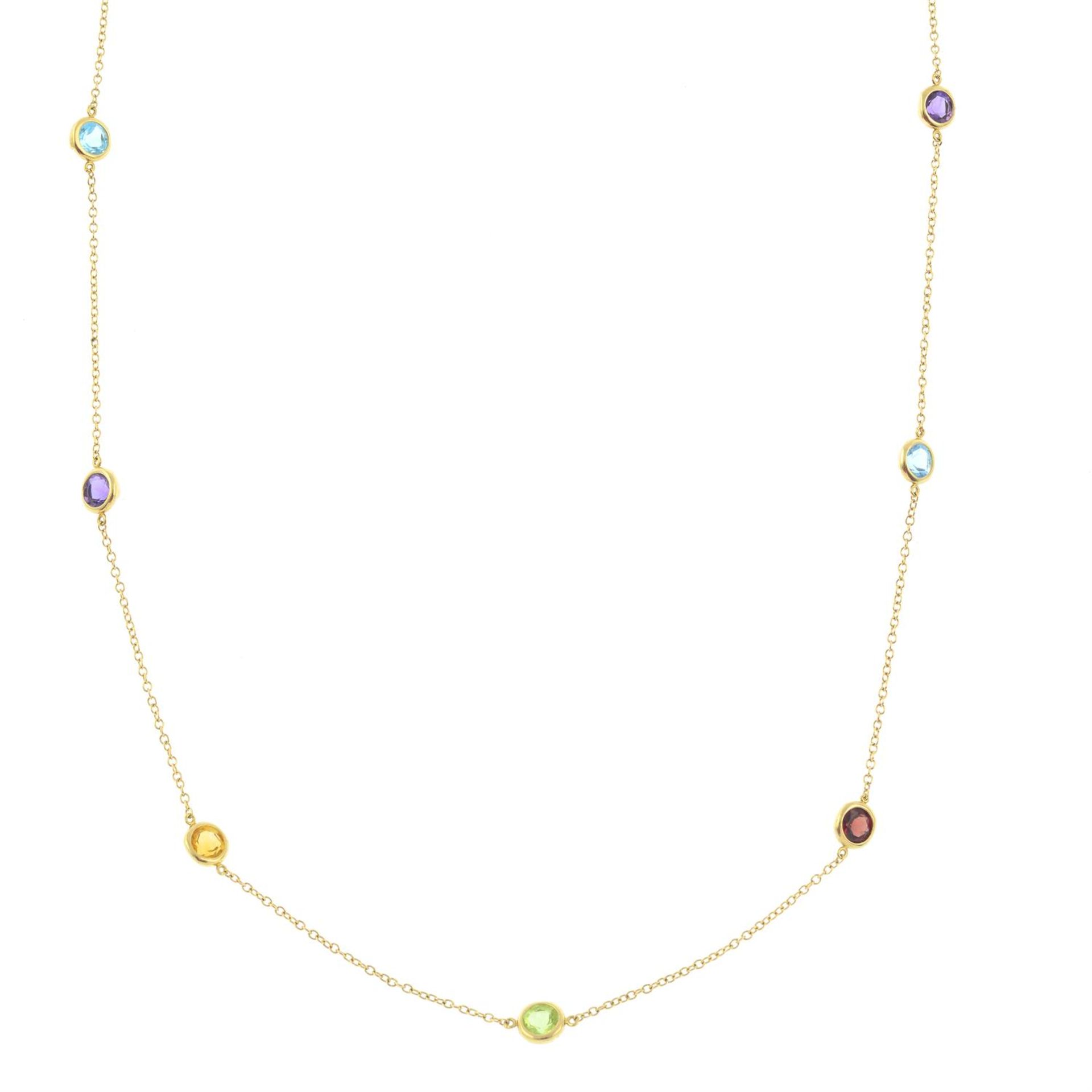 A trace-link necklace, with multi-gem spacers.