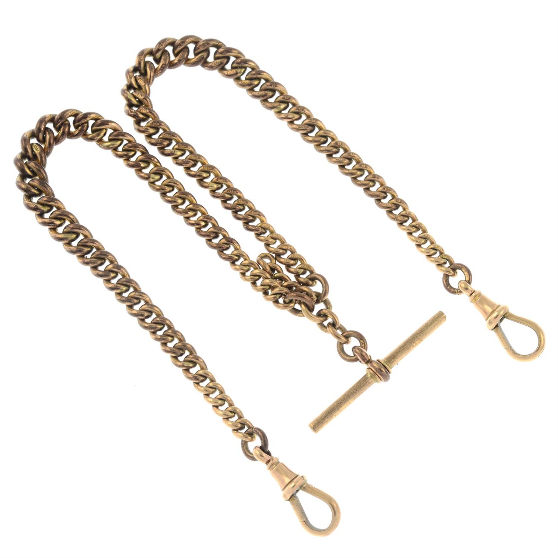 An early 20th century 9ct gold graduated Albert, with T-bar and lobster clasps.