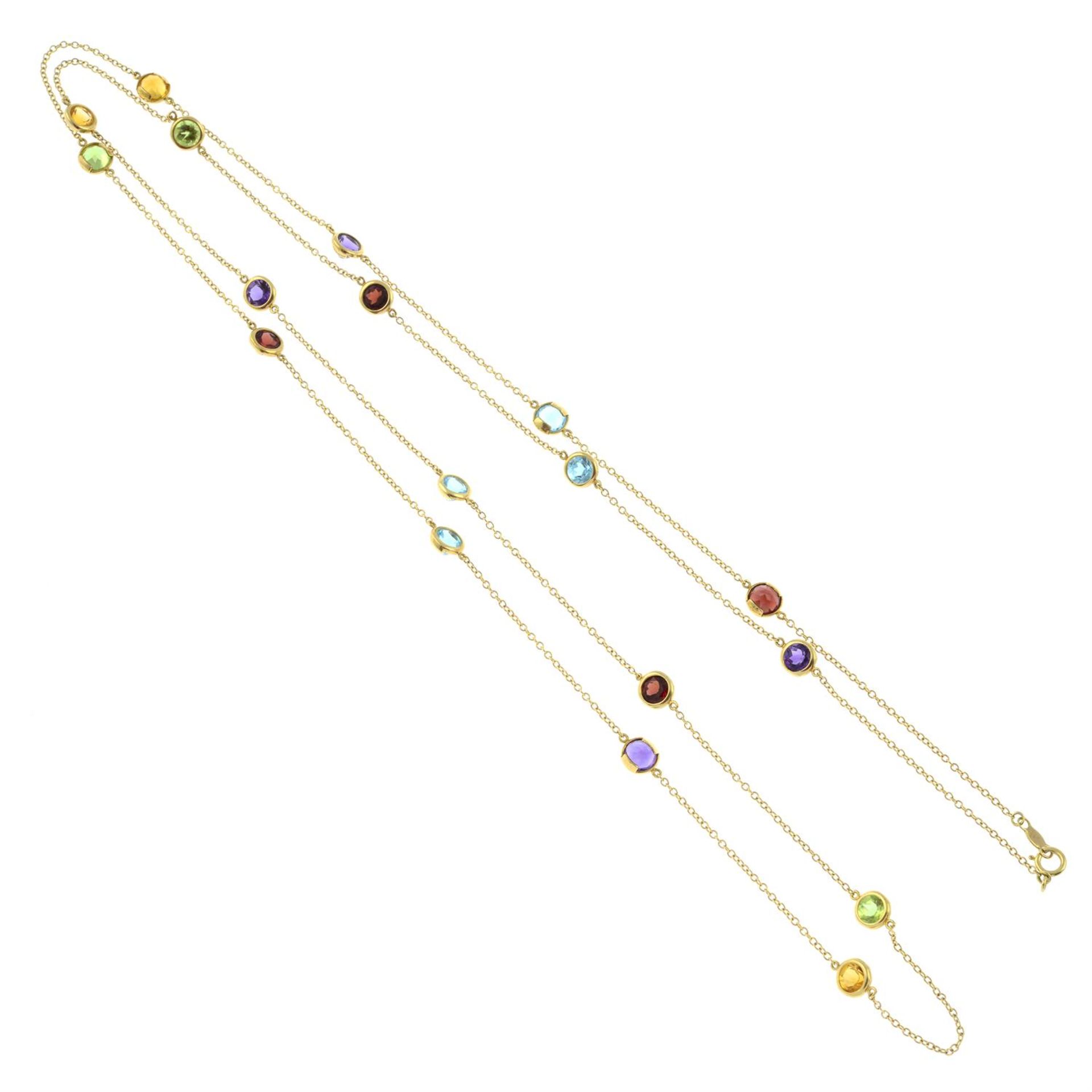 A trace-link necklace, with multi-gem spacers. - Image 2 of 2