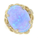 A synthetic opal and diamond openwork dress ring.