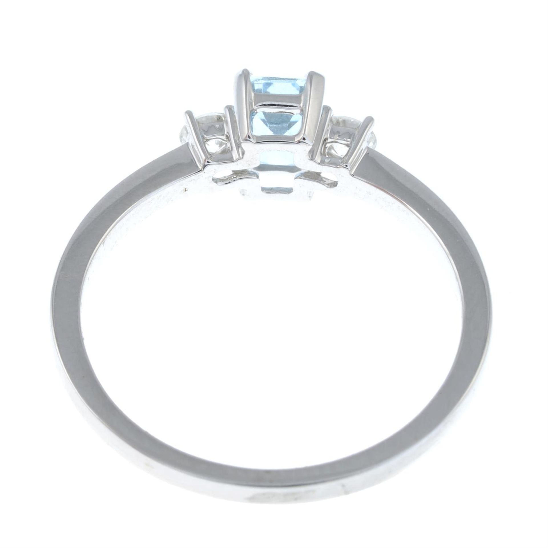 An 18ct gold aquamarine and brilliant-cut diamond three-stone ring. - Image 2 of 2