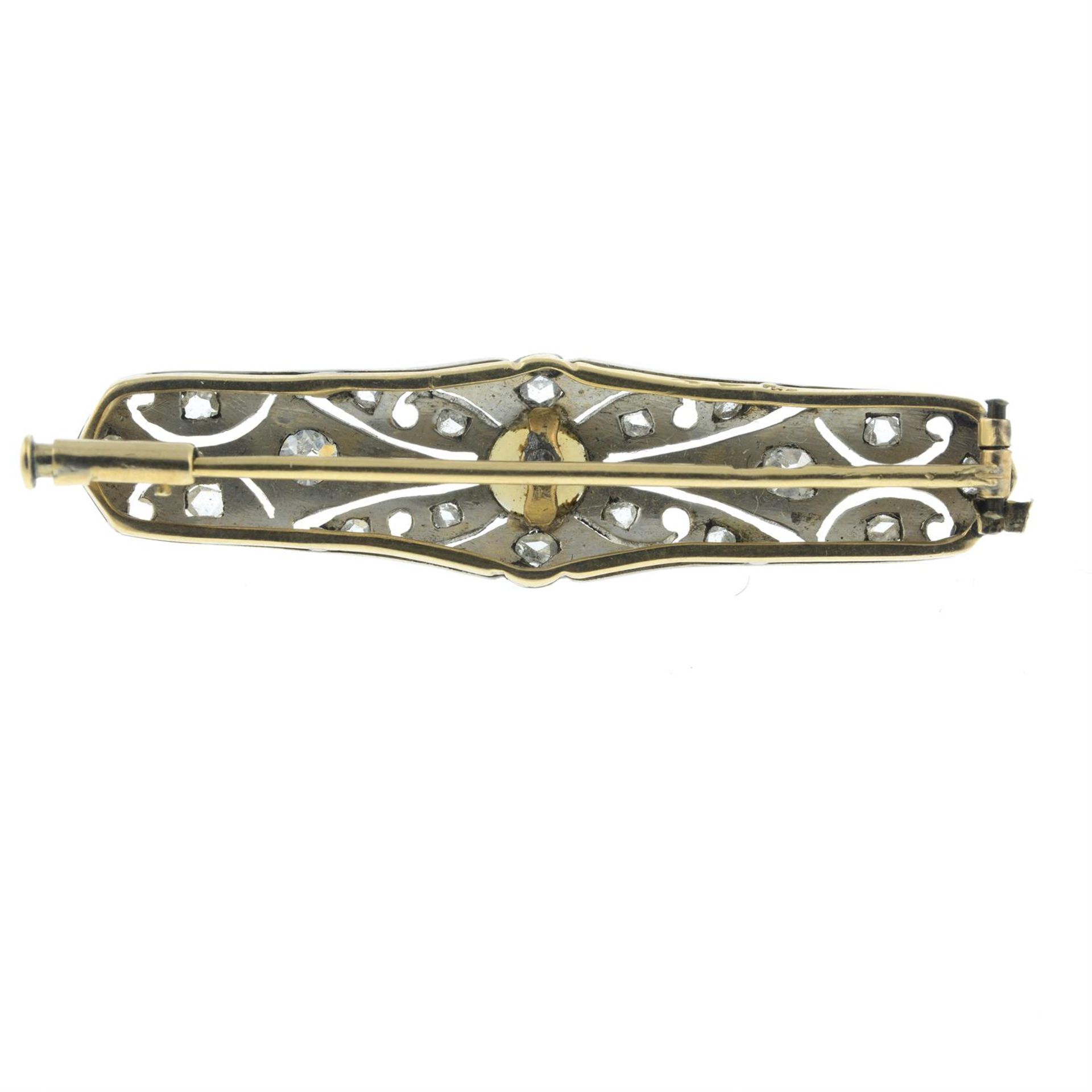 An early 20th century old-cut diamond and cultured pearl brooch. - Image 2 of 2