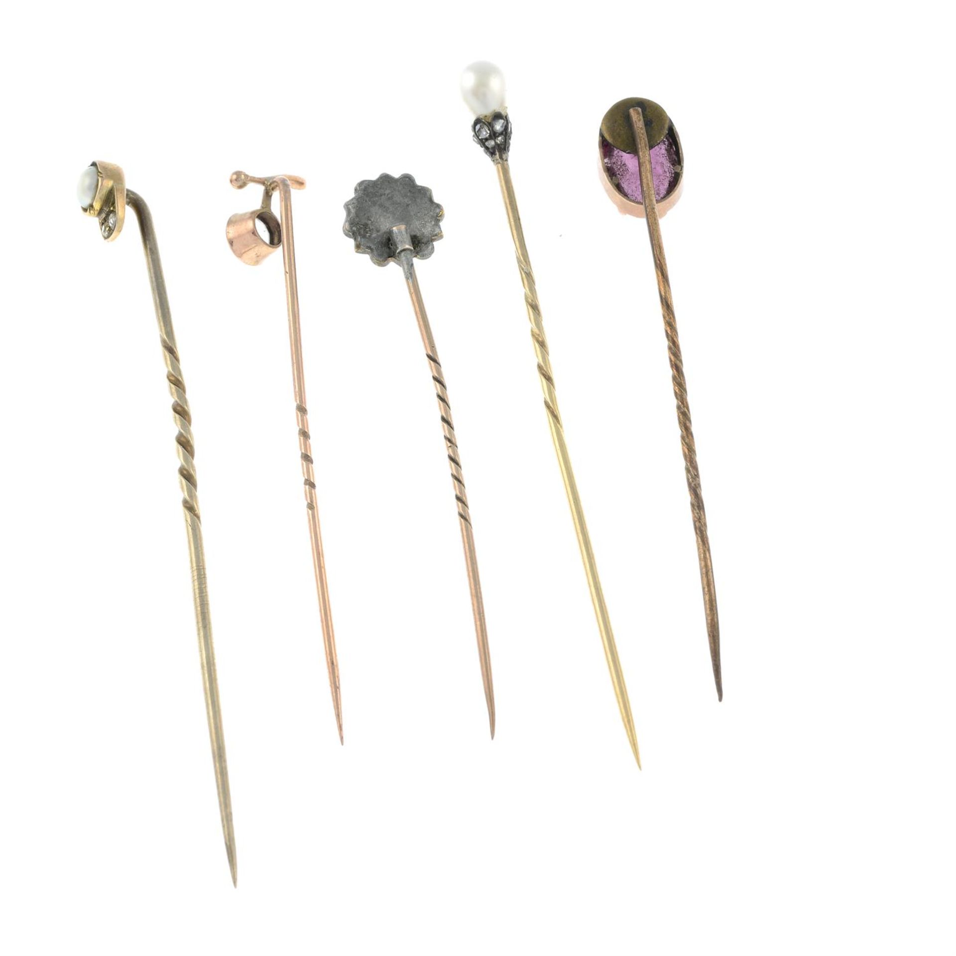 A selection of late Victorian to early 20th century gold gem-set stickpins. - Image 2 of 2