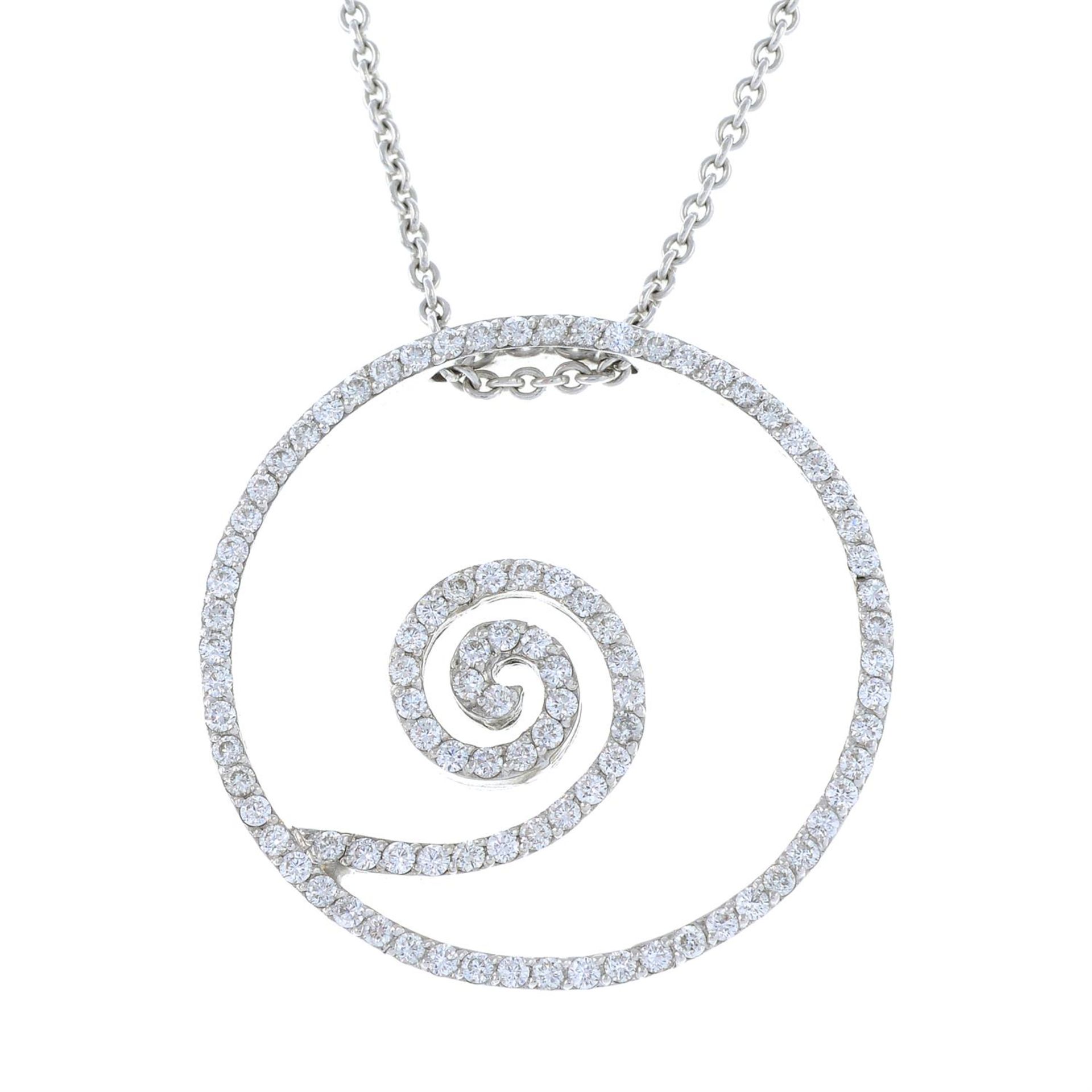 A brilliant-cut diamond openwork pendant, with integral chain.