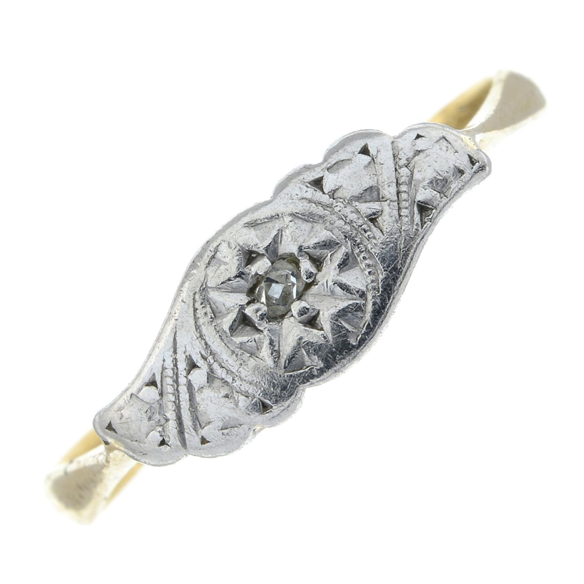 An early to mid 20th century 18ct gold and platinum single-cut diamond single-stone ring.