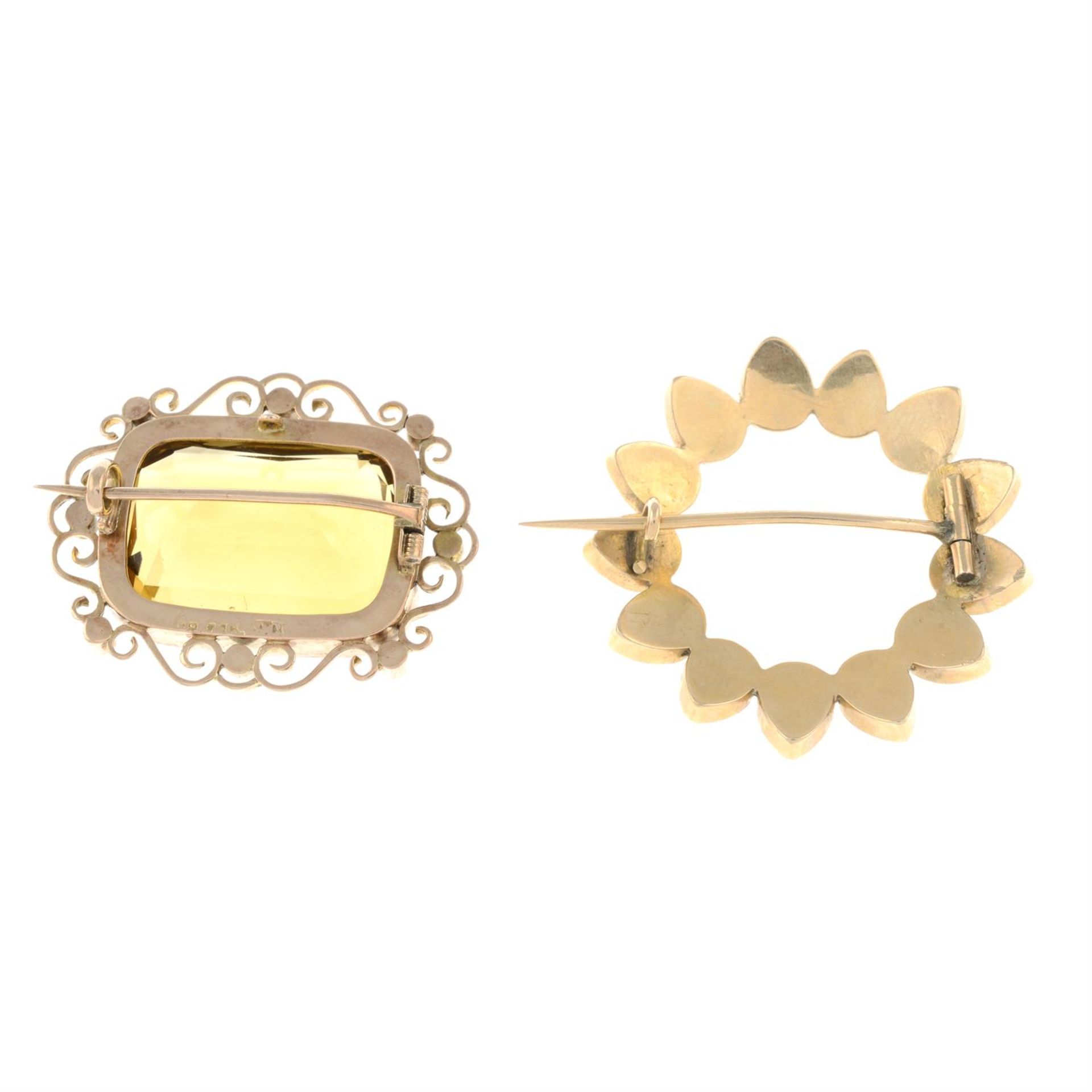 An early 20th century 9ct gold citrine and split pearl brooch together with an early 20th century - Image 2 of 2