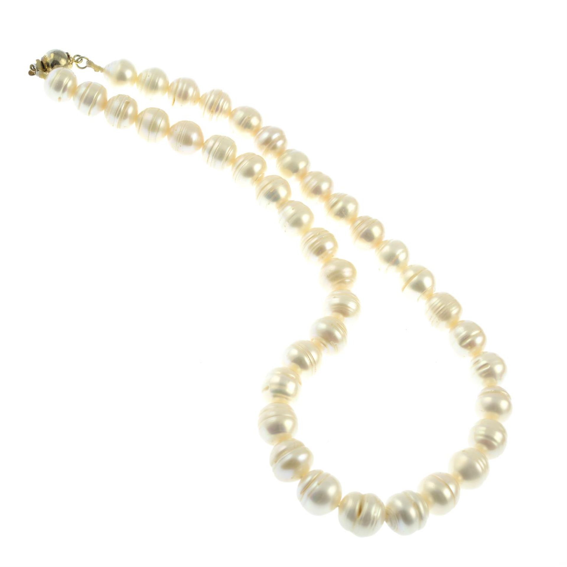 A cultured pearl single-strand necklace.