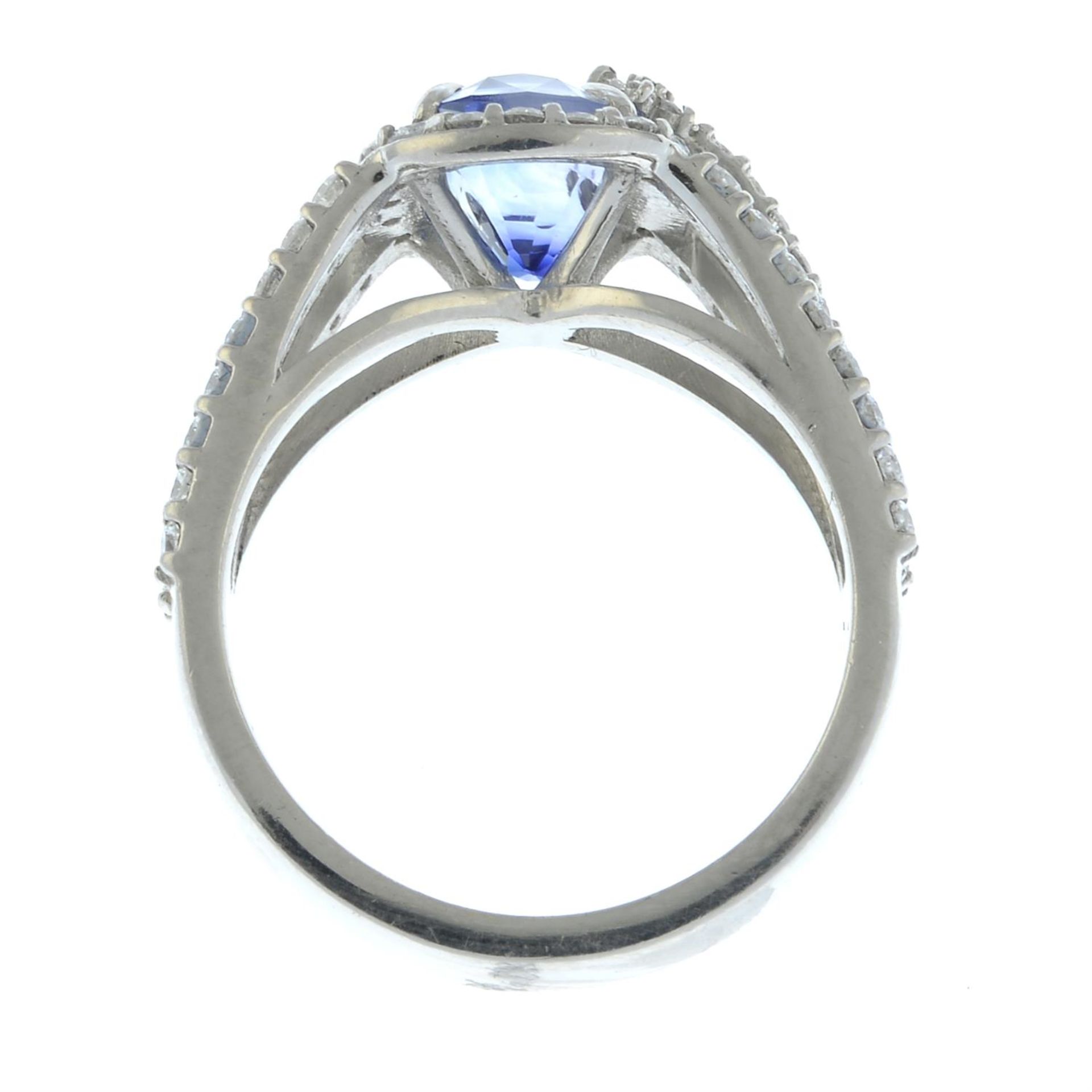 A platinum sapphire and brilliant-cut diamond floral accent dress ring. - Image 4 of 6