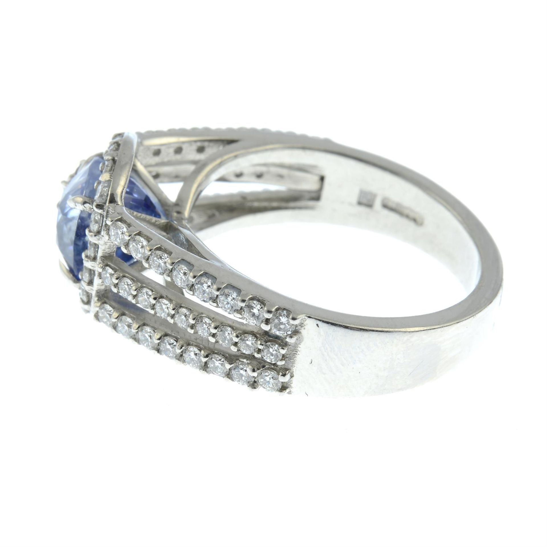 A platinum sapphire and brilliant-cut diamond floral accent dress ring. - Image 2 of 6